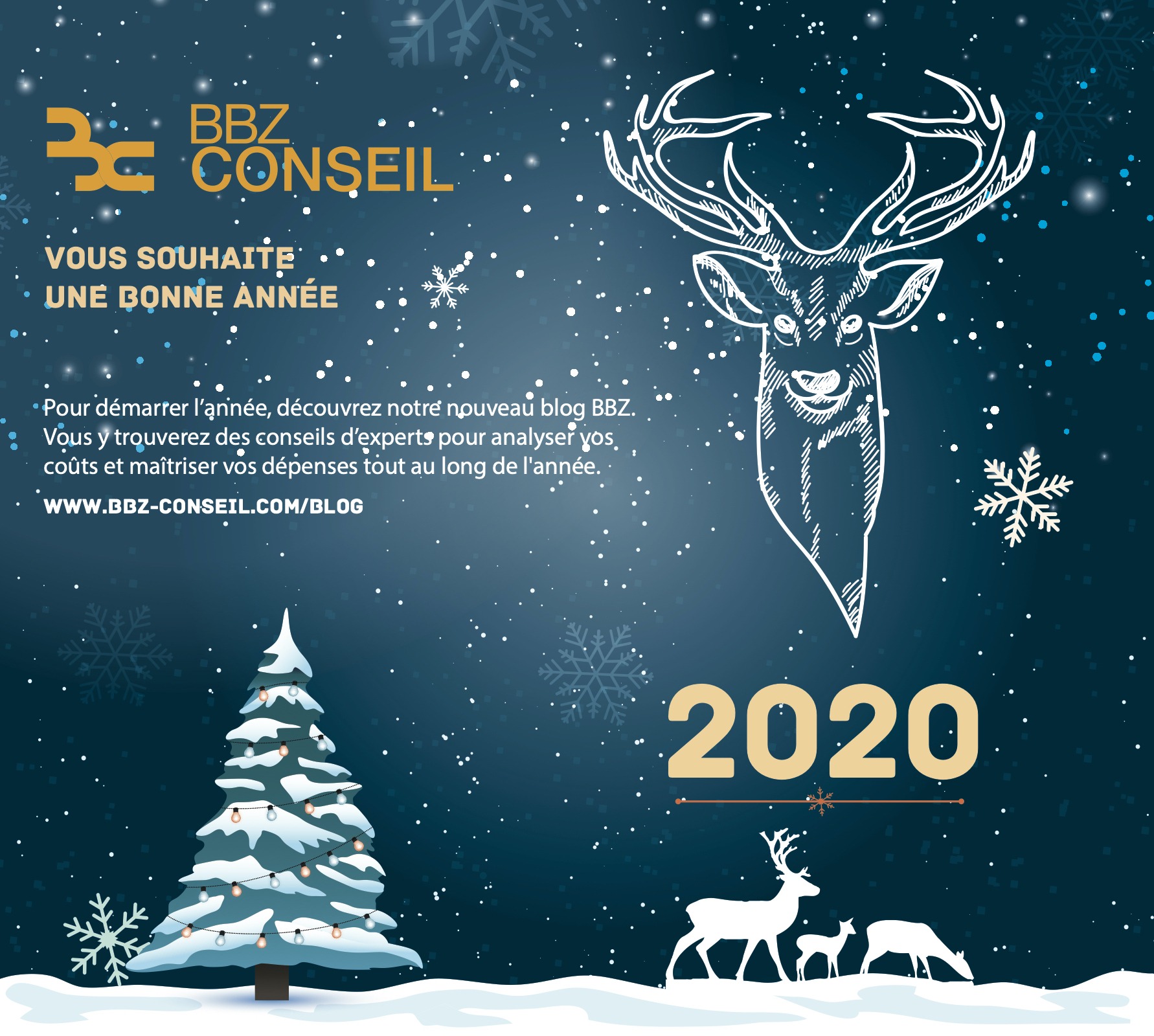 Carte de Voeux 2020 cerf blanc, BBZ cosneil